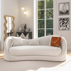 Modern Curved Velvet Sofa For 3 With Foam Cushion