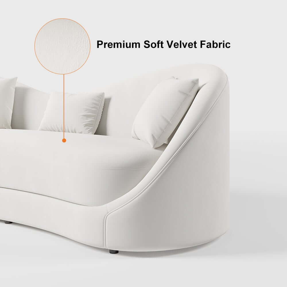 Modern Curved Velvet Sofa For 3 With Foam Cushion
