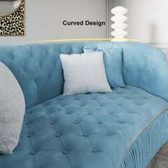 Modern Curved Velvet Sofa - Three Seater, Cushion Back