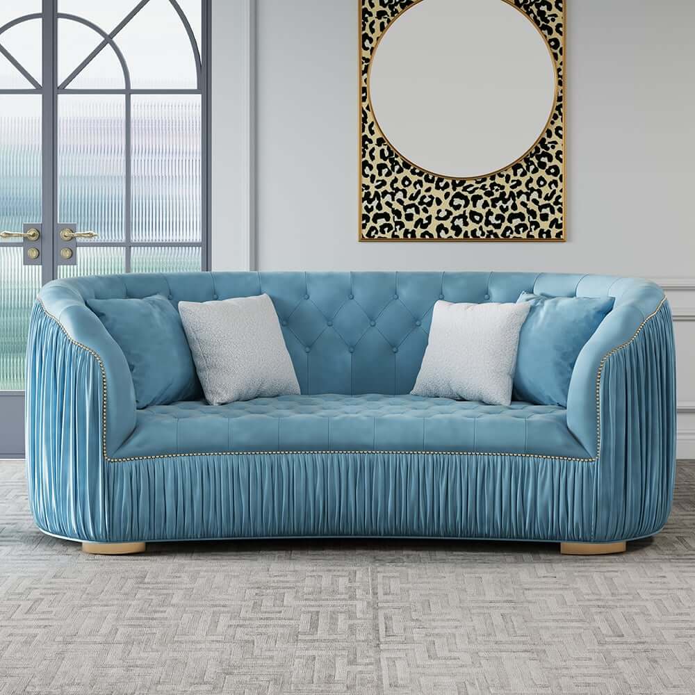 Modern Curved Velvet Sofa - Three Seater, Cushion Back