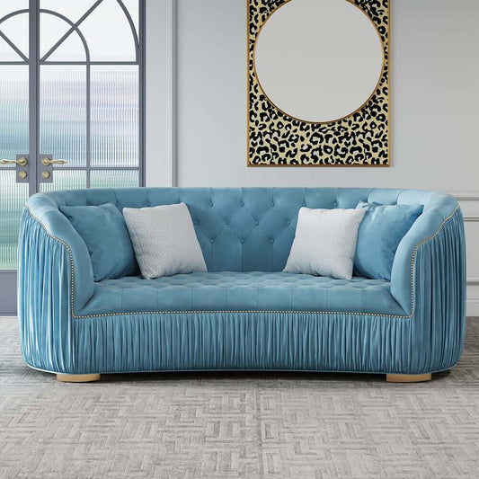 Modern Curved Velvet Sofa - Three Seater, Cushion Back