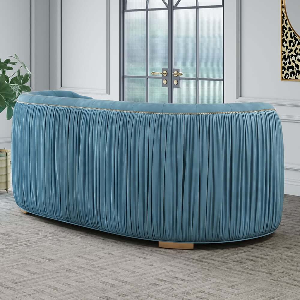 Modern Curved Velvet Sofa - Three Seater, Cushion Back