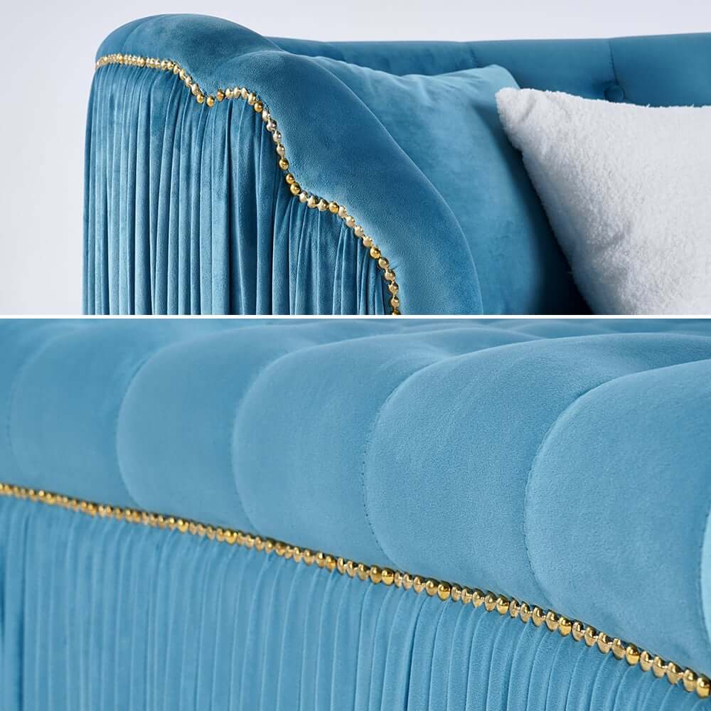 Modern Curved Velvet Sofa - Three Seater, Cushion Back