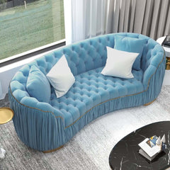Modern Curved Velvet Sofa - Three Seater, Cushion Back