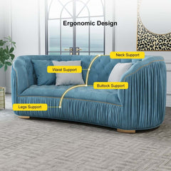 Modern Curved Velvet Sofa - Three Seater, Cushion Back
