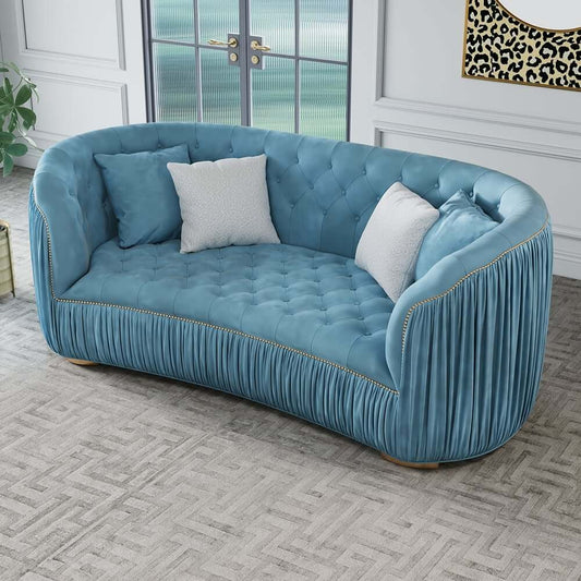 Modern Curved Velvet Sofa - Three Seater, Cushion Back Main Product Image