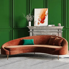 Modern Curved Velvet Sofa With Gold Legs