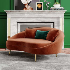 Modern Curved Velvet Sofa With Gold Legs