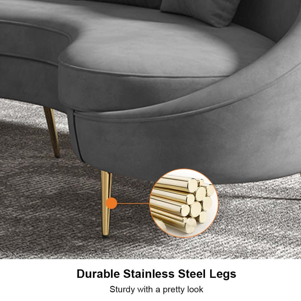 Modern Curved Velvet Sofa With Gold Legs