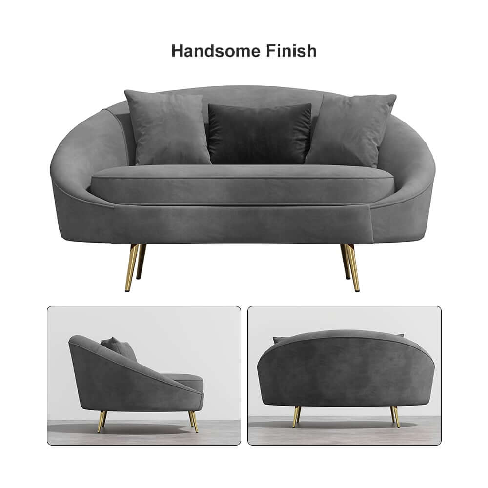 Modern Curved Velvet Sofa With Gold Legs