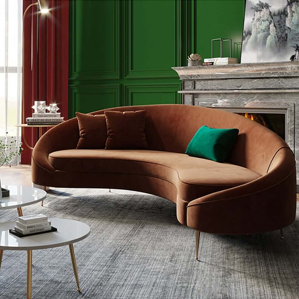 Modern Curved Velvet Sofa With Gold Legs