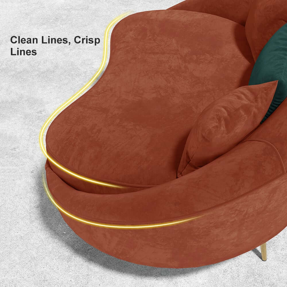 Modern Curved Velvet Sofa With Gold Legs