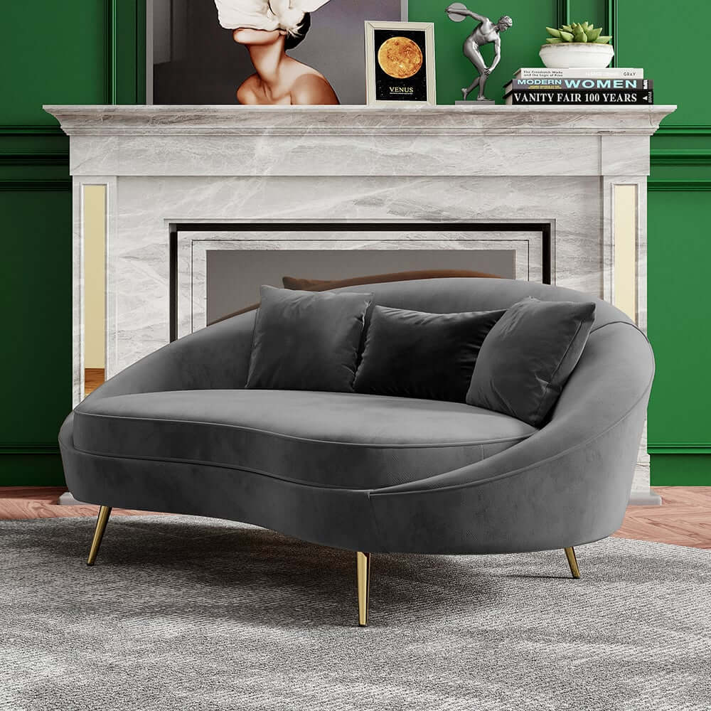 Modern Curved Velvet Sofa With Gold Legs
