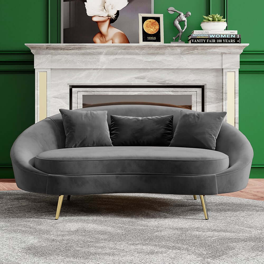 Modern Curved Velvet Sofa With Gold Legs