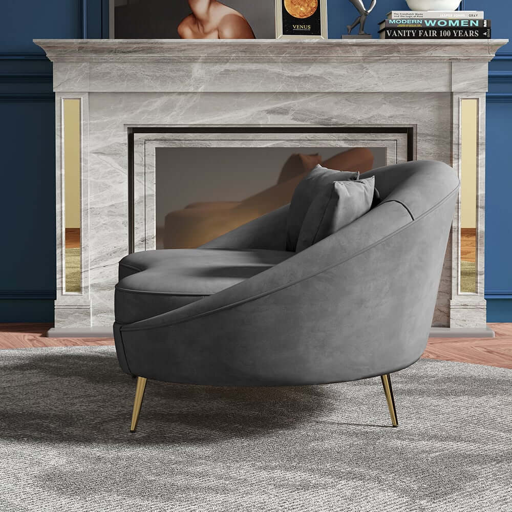 Modern Curved Velvet Sofa With Gold Legs