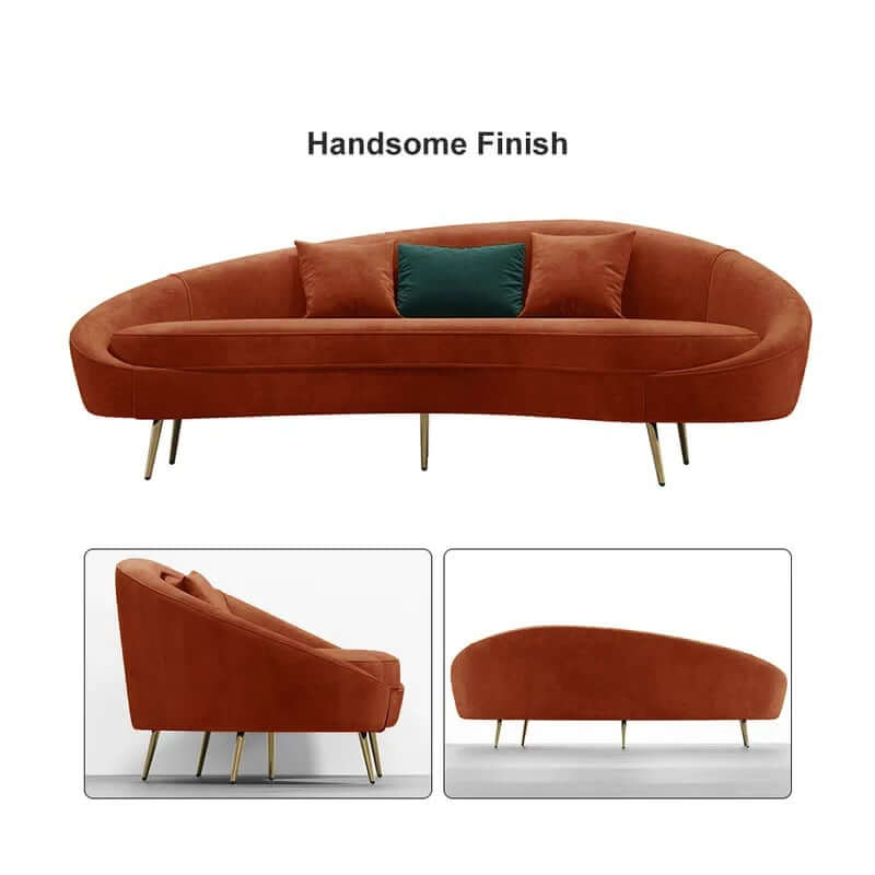 Modern Curved Velvet Sofa With Gold Legs