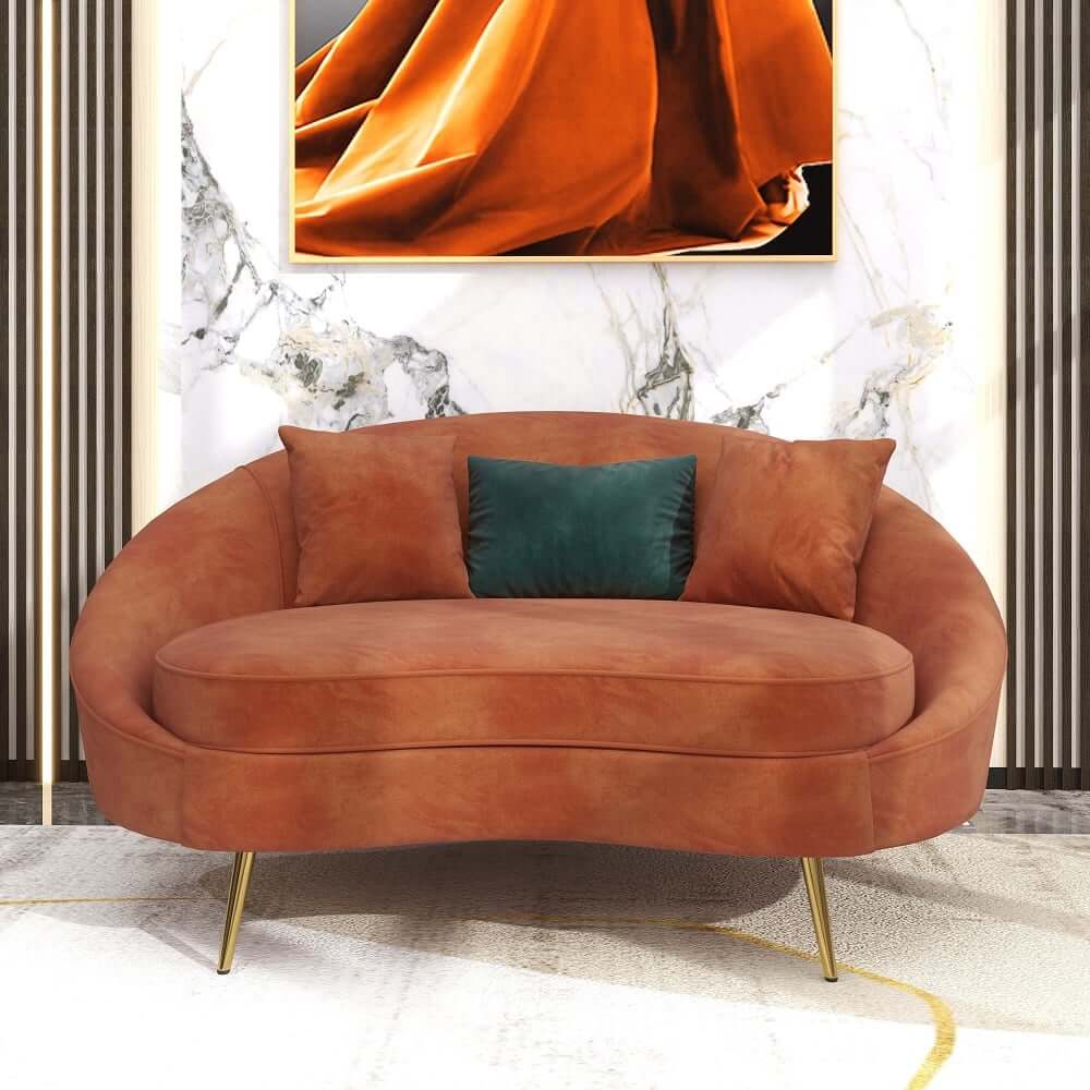 Modern Curved Velvet Sofa With Gold Legs