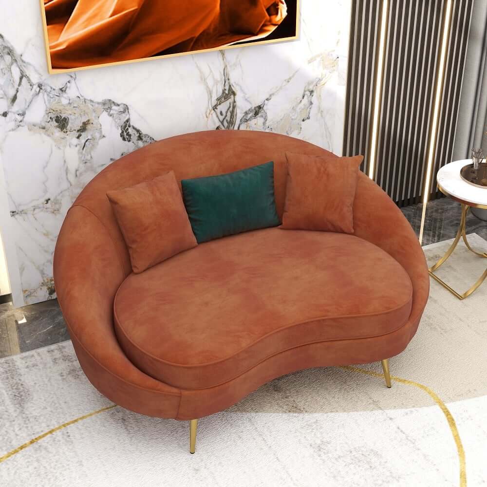Modern Curved Velvet Sofa With Gold Legs