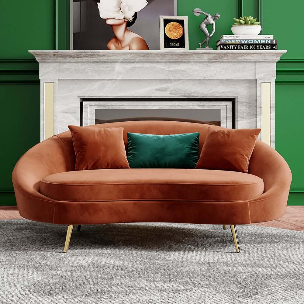 Modern Curved Velvet Sofa With Gold Legs Main Product Image