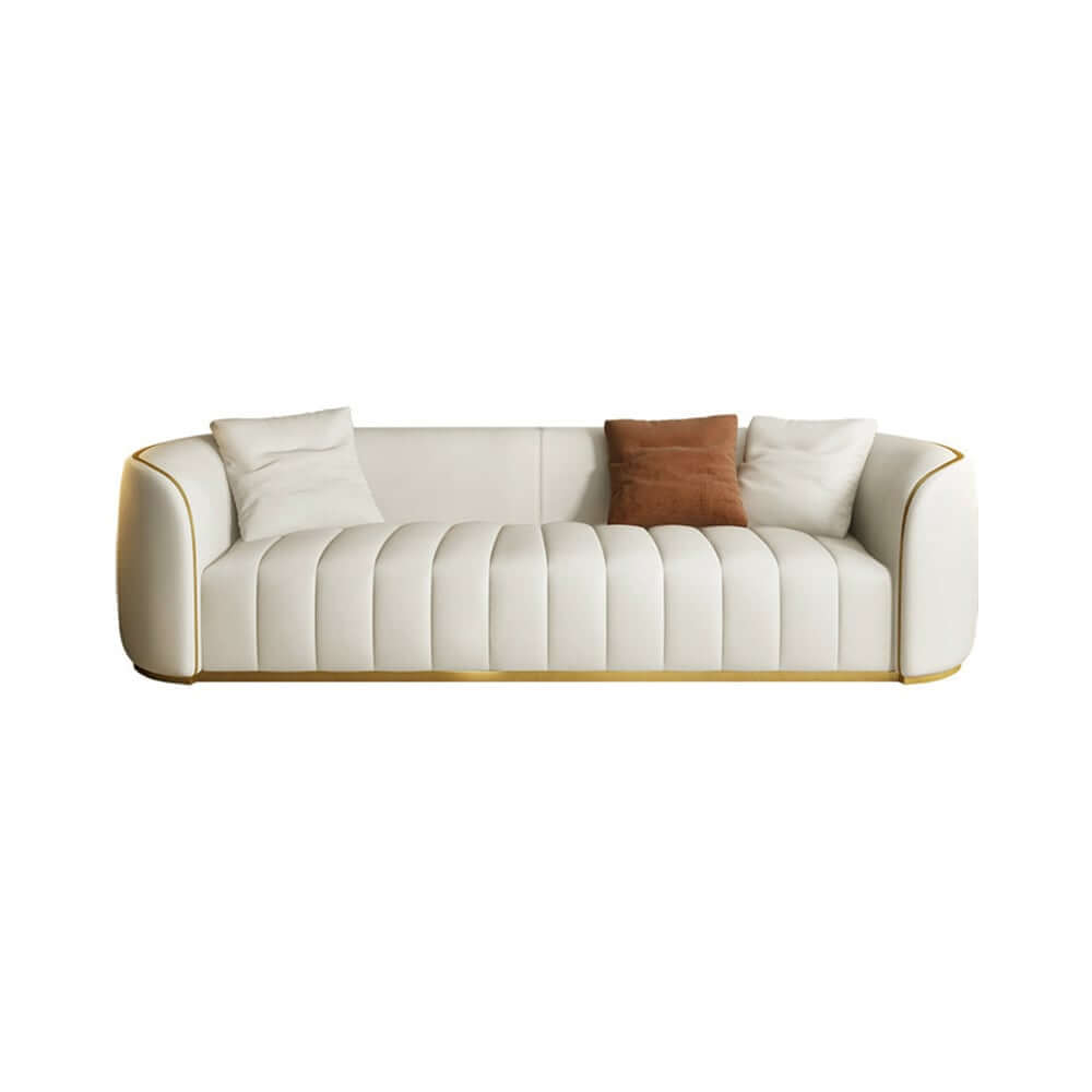 Modern Curved White Sofa With Gold Legs - Faux Leather