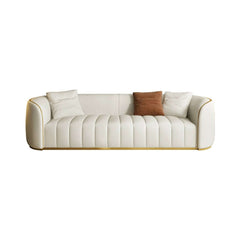 Modern Curved White Sofa With Gold Legs - Faux Leather