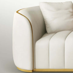 Modern Curved White Sofa With Gold Legs - Faux Leather