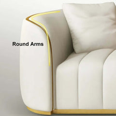 Modern Curved White Sofa With Gold Legs - Faux Leather