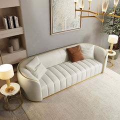 Modern Curved White Sofa With Gold Legs - Faux Leather Main Product Image