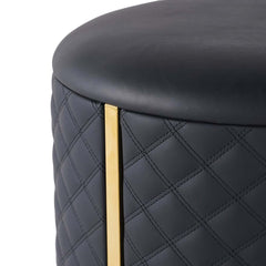 Modern Cylinder Vanity Stool with Pleated Upholstery and Gold Base