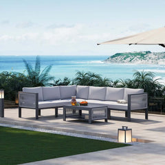 Modern Dark Gray Aluminum Sectional Outdoor Sofa Set with Coffee Table