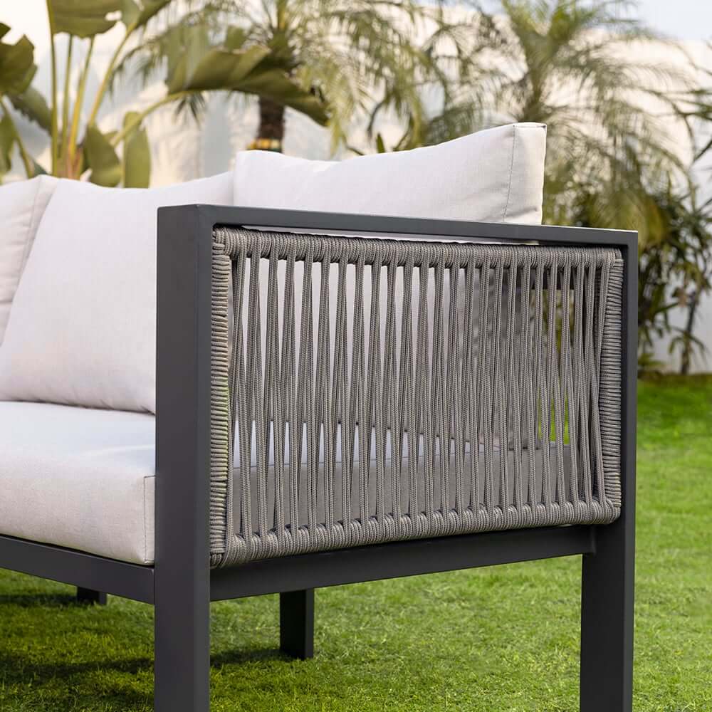 Modern Dark Gray Aluminum Sectional Outdoor Sofa Set with Coffee Table