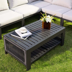 Modern Dark Gray Aluminum Sectional Outdoor Sofa Set with Coffee Table