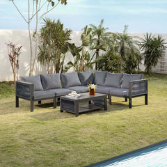 Modern Dark Gray Aluminum Sectional Outdoor Sofa Set with Coffee Table