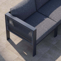 Modern Dark Gray Aluminum Sectional Outdoor Sofa Set with Coffee Table