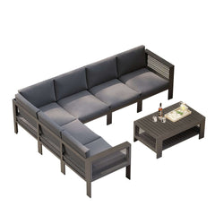 Modern Dark Gray Aluminum Sectional Outdoor Sofa Set with Coffee Table