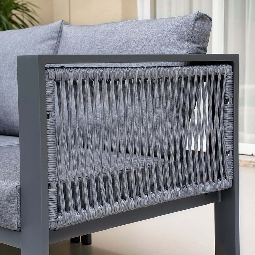 Modern Dark Gray Aluminum Sectional Outdoor Sofa Set with Coffee Table