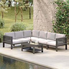 Modern Dark Gray Aluminum Sectional Outdoor Sofa Set with Coffee Table