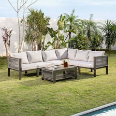 Modern Dark Gray Aluminum Sectional Outdoor Sofa Set with Coffee Table