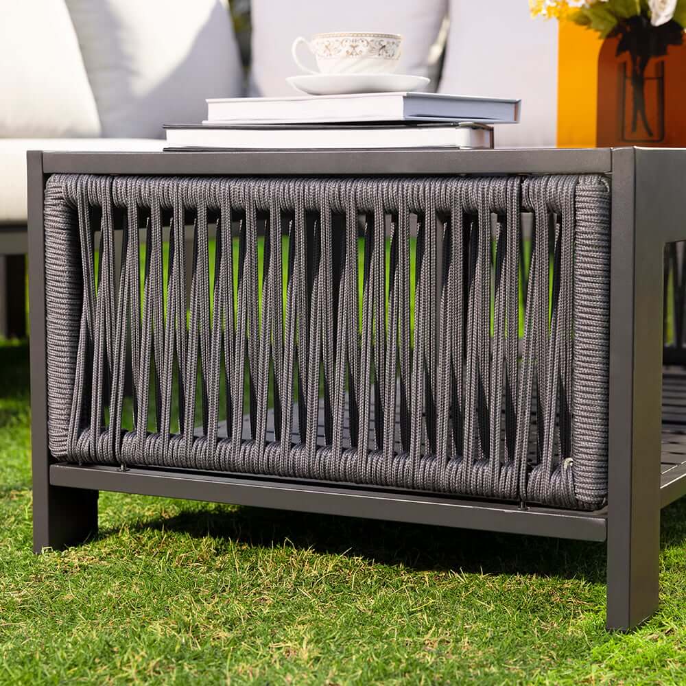 Modern Dark Gray Aluminum Sectional Outdoor Sofa Set with Coffee Table