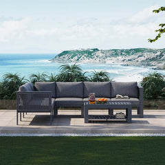 Modern Dark Gray Aluminum Sectional Outdoor Sofa Set with Coffee Table