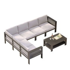 Modern Dark Gray Aluminum Sectional Outdoor Sofa Set with Coffee Table