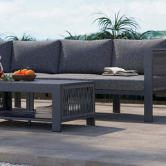 Modern Dark Gray Aluminum Sectional Outdoor Sofa Set with Coffee Table