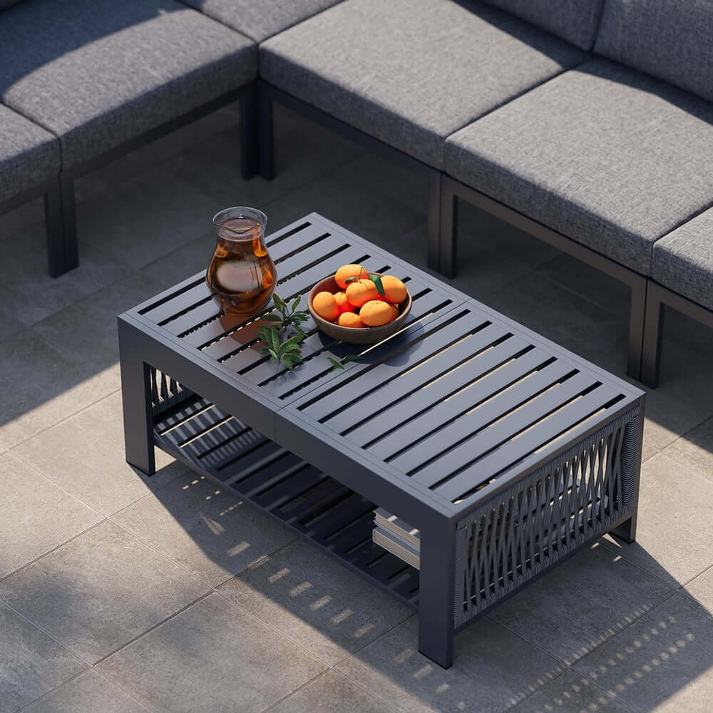 Modern Dark Gray Aluminum Sectional Outdoor Sofa Set with Coffee Table
