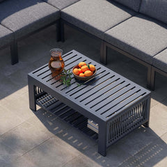 Modern Dark Gray Aluminum Sectional Outdoor Sofa Set with Coffee Table