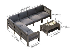 Modern Dark Gray Aluminum Sectional Outdoor Sofa Set with Coffee Table Dimensions