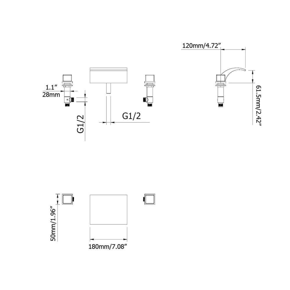 Modern Deck Mounted Roman Tub Faucet with Waterfall Spout