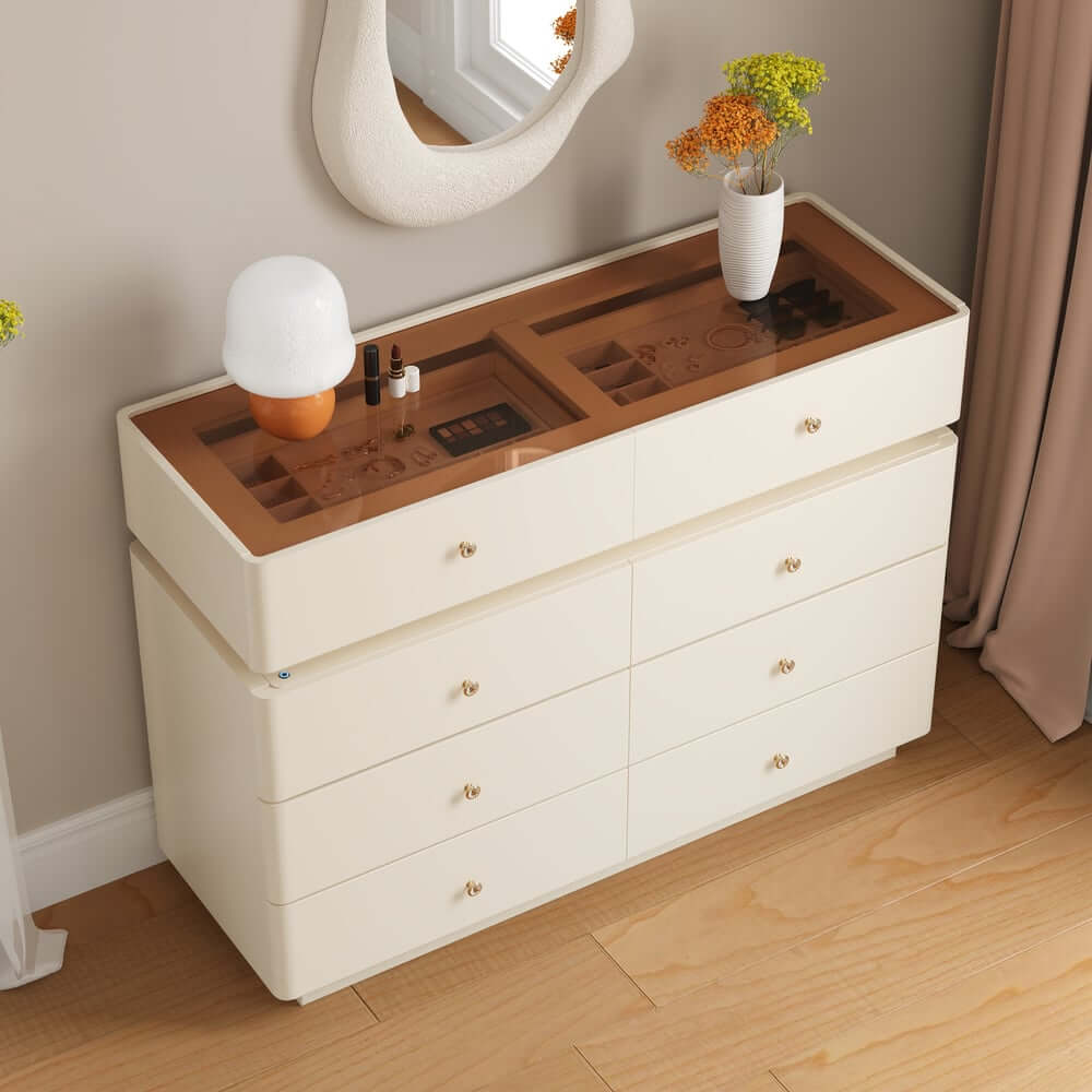 Modern Double Dresser with LED Lighting and Jewelry Storage