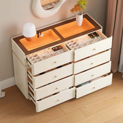 Modern Double Dresser with LED Lighting and Jewelry Storage