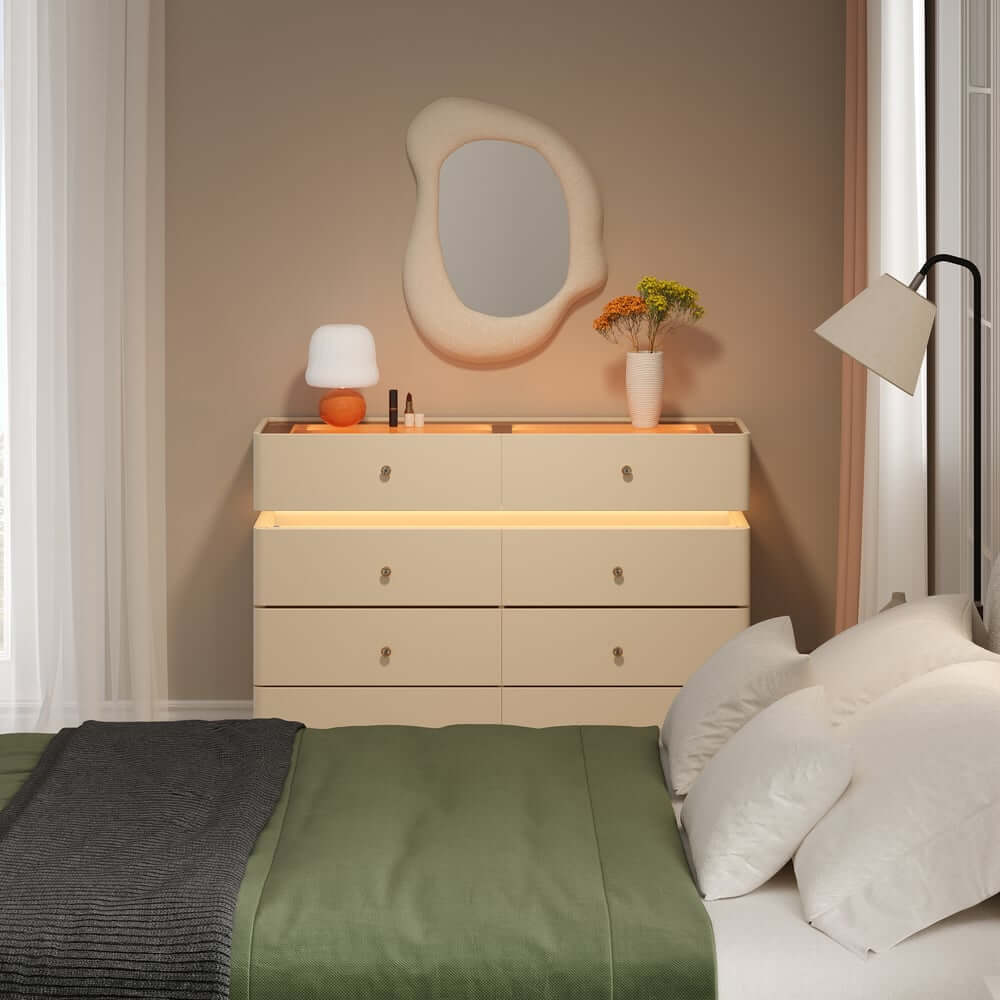Modern Double Dresser with LED Lighting and Jewelry Storage