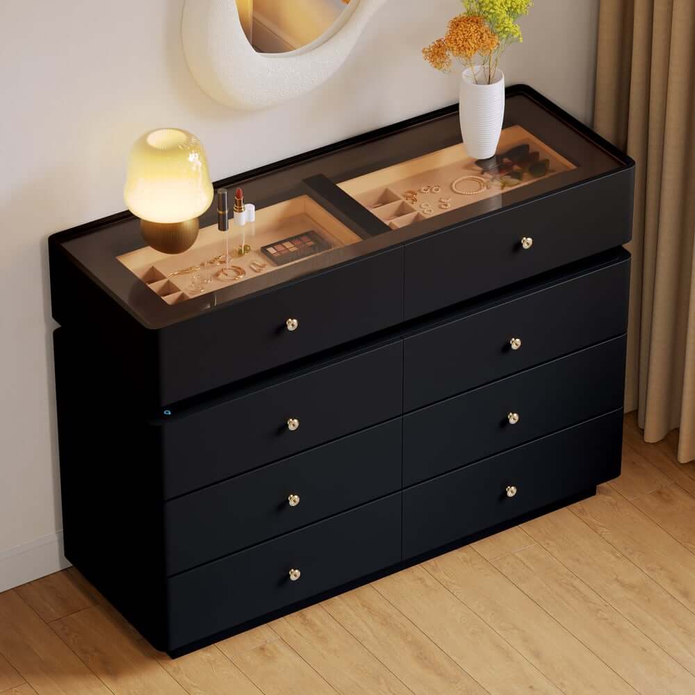 Modern Double Dresser with LED Lighting and Jewelry Storage